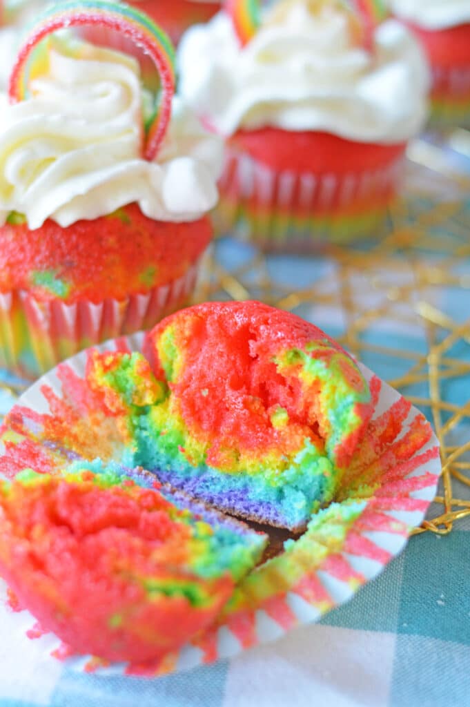 inside of rainbow cupcakes