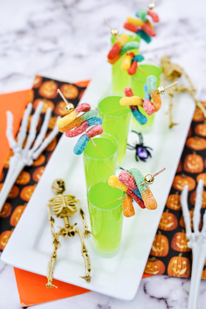 Halloween shooters arranged on a plate